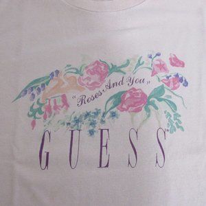 GUESS Jeans Pink Spell Out T-Shirt One Size (M/L) Made in the USA Vintage 80s